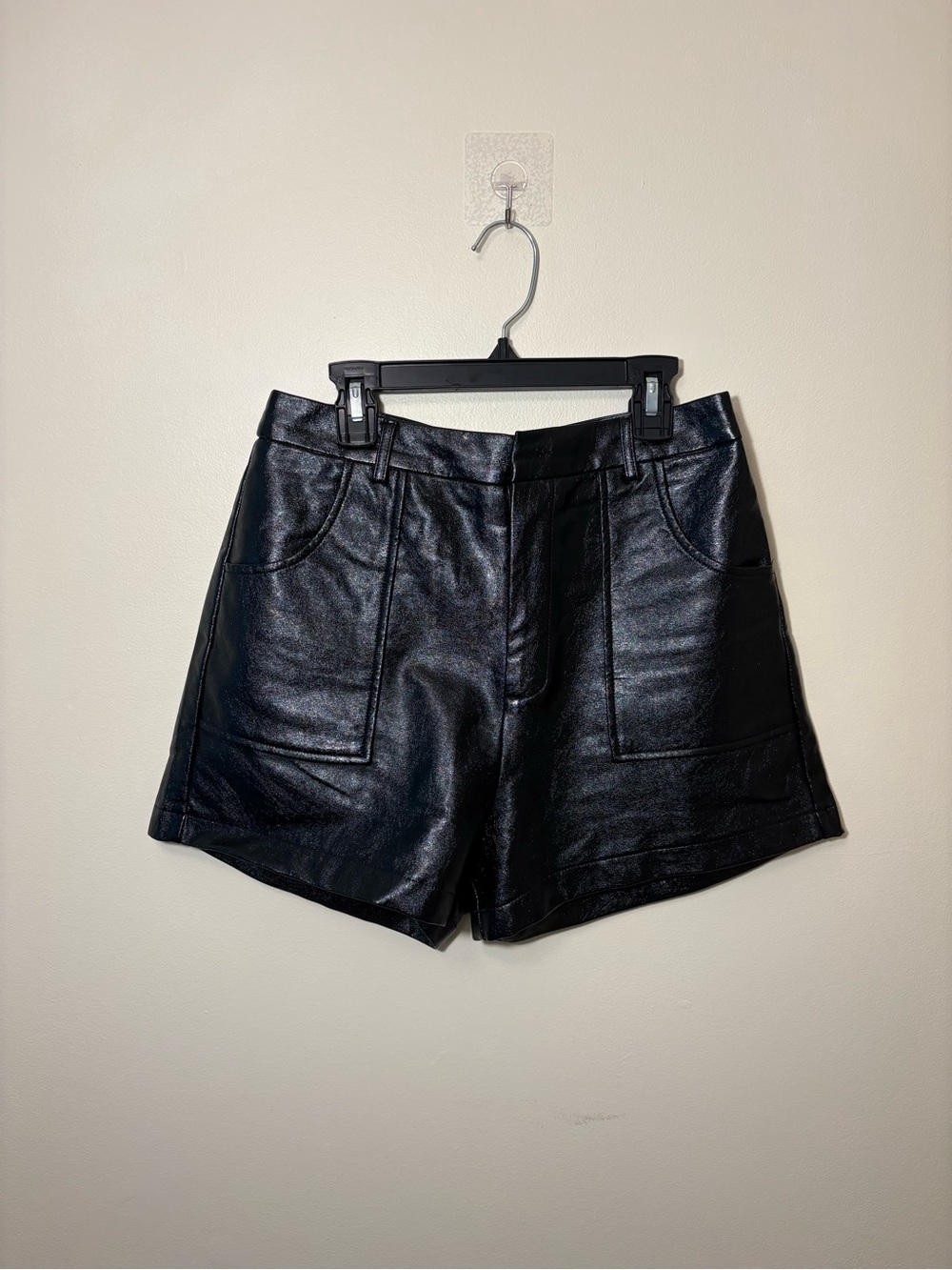 Beige Botany Black Faux Leather Women’s Shorts